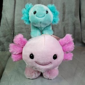 NWT Build A Bear Axolotl SET Large Pink Small Mint - Scented w/ Heartbeat!